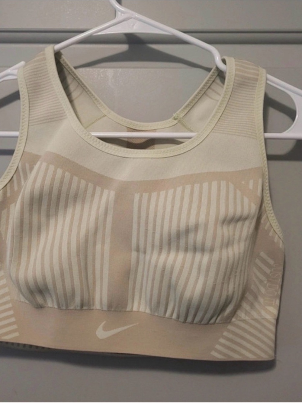 Nike Women's Cream and Tan Striped Racerback Sports Bra